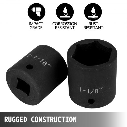 1/2" Drive Impact Socket Set, 19-Piece SAE 6-Point Hex Sockets (3/8" to 1-1/2"), Heavy-Duty Chrome Vanadium Alloy Steel