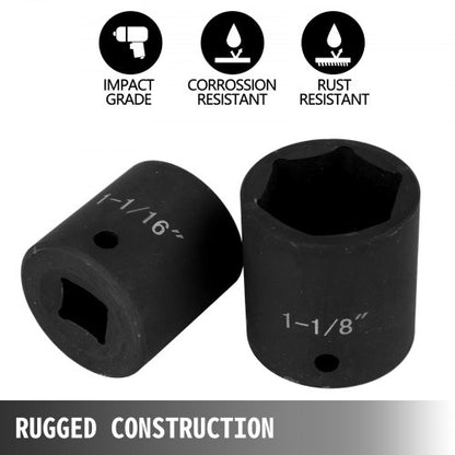 1/2" Drive Impact Socket Set, 19-Piece SAE 6-Point Hex Sockets (3/8" to 1-1/2"), Heavy-Duty Chrome Vanadium Alloy Steel