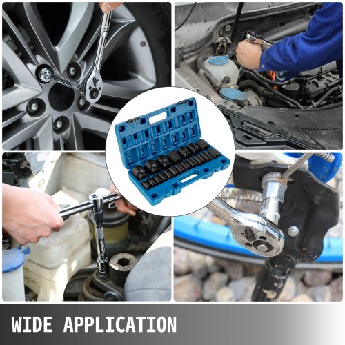 1/2" Drive Impact Socket Set, 19-Piece SAE 6-Point Hex Sockets (3/8" to 1-1/2"), Heavy-Duty Chrome Vanadium Alloy Steel