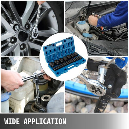 1/2" Drive Impact Socket Set, 19-Piece SAE 6-Point Hex Sockets (3/8" to 1-1/2"), Heavy-Duty Chrome Vanadium Alloy Steel