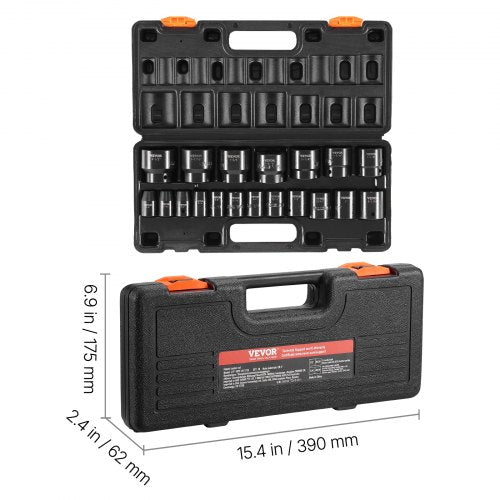 1/2" Drive Impact Socket Set, 19-Piece SAE 6-Point Hex Sockets (3/8" to 1-1/2"), Heavy-Duty Chrome Vanadium Alloy Steel
