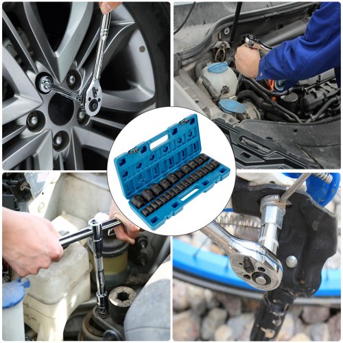 26-Piece 1/2" Drive Impact Socket Set, CR-V Steel 6-Point Shallow Sockets (10mm-36mm) with Storage Case