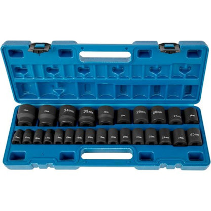 26-Piece 1/2" Drive Impact Socket Set, CR-V Steel 6-Point Shallow Sockets (10mm-36mm) with Storage Case