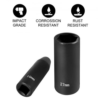 1/2" Drive Impact Socket Set, 26-Piece Metric Deep 6-Point Sockets (10mm-36mm) - Cr-V Alloy Steel with Storage Cage
