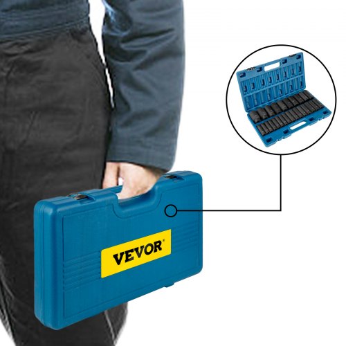 1/2" Drive Impact Socket Set, 26-Piece Metric Deep 6-Point Sockets (10mm-36mm) - Cr-V Alloy Steel with Storage Cage