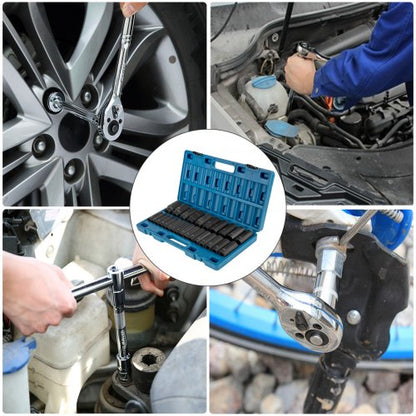 1/2" Drive Impact Socket Set, 26-Piece Metric Deep 6-Point Sockets (10mm-36mm) - Cr-V Alloy Steel with Storage Cage