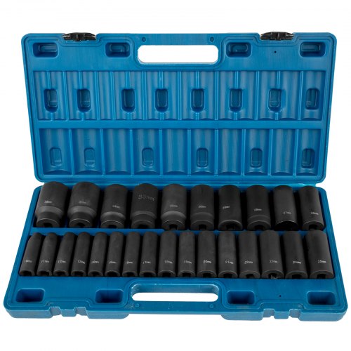 1/2" Drive Impact Socket Set, 26-Piece Metric Deep 6-Point Sockets (10mm-36mm) - Cr-V Alloy Steel with Storage Cage