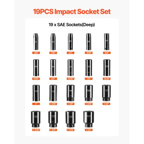 19Piece 12 Impact Socket Set Deep SAE 6Point Sockets For Trucks  Industrial Use Rugged Chrome Vanad 4
