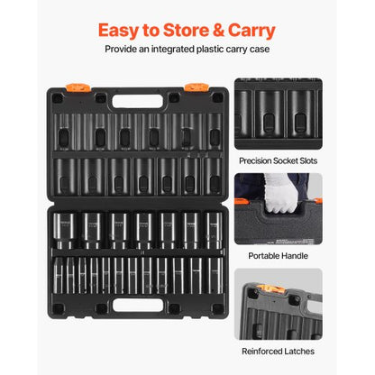 19Piece 12 Impact Socket Set Deep SAE 6Point Sockets For Trucks  Industrial Use Rugged Chrome Vanad 7