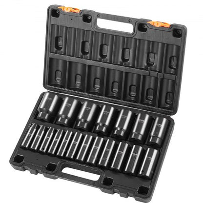 19Piece 12 Impact Socket Set Deep SAE 6Point Sockets For Trucks  Industrial Use Rugged Chrome Vanad 9
