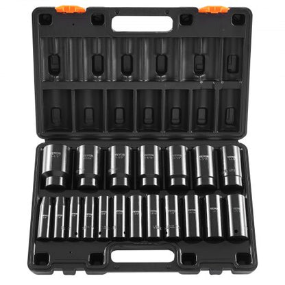 19-Piece 1/2" Impact Socket Set, Deep SAE 6-Point Sockets for Trucks & Industrial Use, Rugged Chrome Vanadium Steel