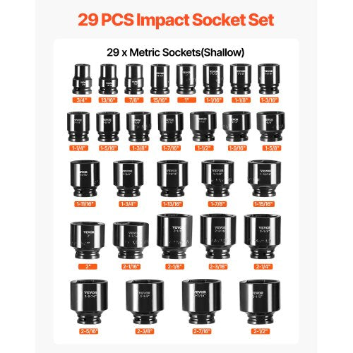 34 Drive Impact Socket Set 29Piece 6Point SAE Sockets 34 To 212  CRM0 Steel With Storage Cage 3