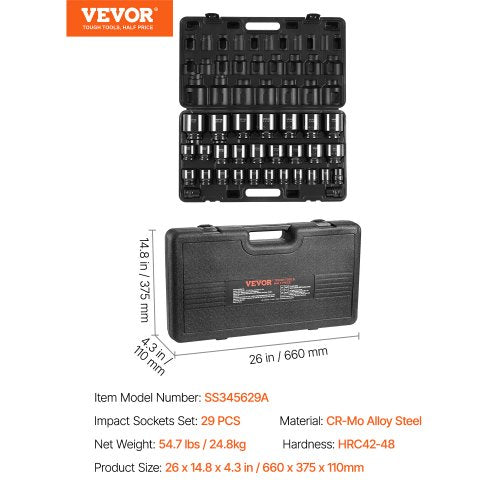 34 Drive Impact Socket Set 29Piece 6Point SAE Sockets 34 To 212  CRM0 Steel With Storage Cage 7