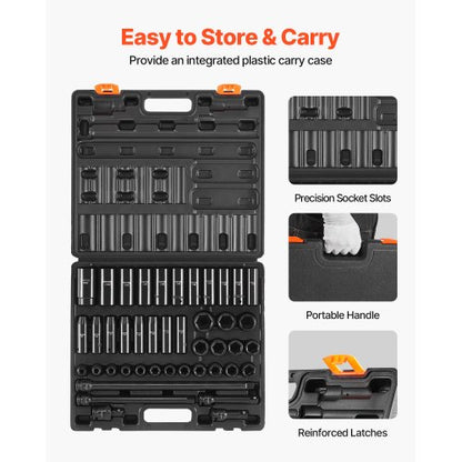 43Piece 12 Drive Impact Socket Set 6Point Metric Sockets 930mm Standard  Deep  Includes Extensions 6