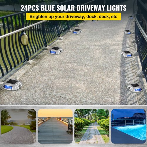 Solar Dock Lights 24Pack UltraBright Blue LED Pathway Markers For Driveway Sidewalk  Steps 2