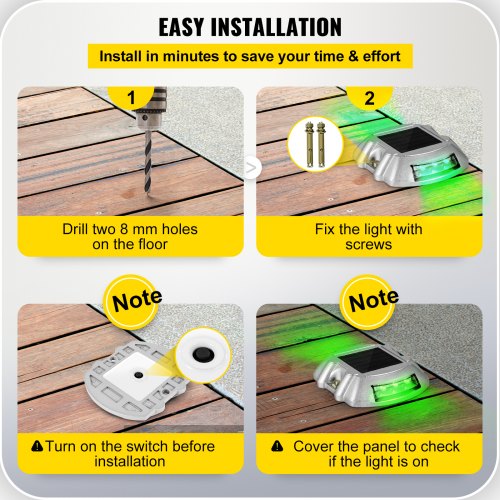 8Pack Solar Deck Lights Waterproof Wireless Dock Lights With 6 Bright Green LEDs For Pathway Drivew 6