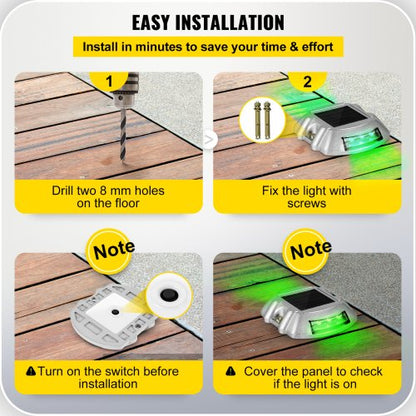 8Pack Solar Deck Lights Waterproof Wireless Dock Lights With 6 Bright Green LEDs For Pathway Drivew 6