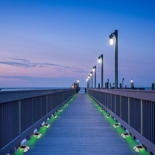 8-Pack Solar Deck Lights Waterproof, Wireless Dock Lights with 6 Bright Green LEDs for Pathway, Driveway, Garden & Side