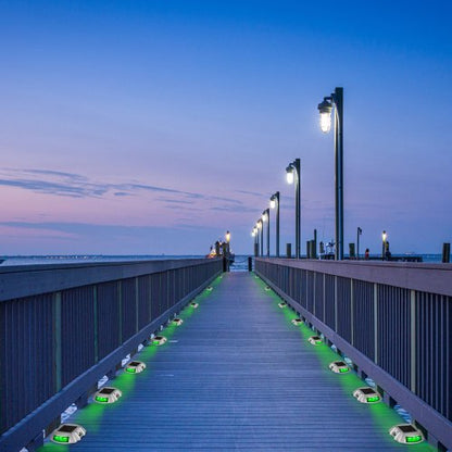 8-Pack Solar Deck Lights Waterproof, Wireless Dock Lights with 6 Bright Green LEDs for Pathway, Driveway, Garden & Side