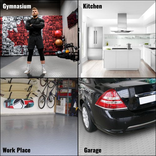 39x65ft Silver PVC Vinyl Garage Flooring Roll AntiSlip Diamond Texture Mat For Cars Gyms Boats  Tra 3