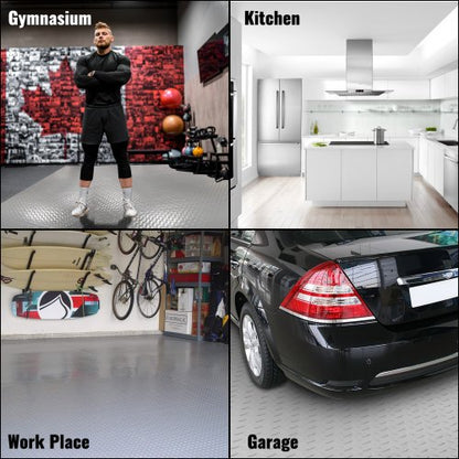 39x65ft Silver PVC Vinyl Garage Flooring Roll AntiSlip Diamond Texture Mat For Cars Gyms Boats  Tra 3