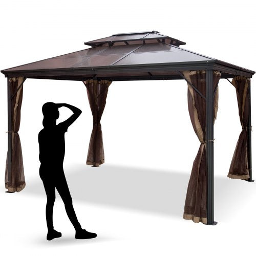 10x10 Hardtop Gazebo With Mosquito Netting Aluminum Permanent DoubleTier Roof Gazebo For Patio Back 1
