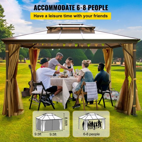10x10 Hardtop Gazebo With Mosquito Netting Aluminum Permanent DoubleTier Roof Gazebo For Patio Back 3