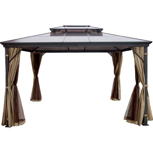 10x10 Hardtop Gazebo With Mosquito Netting Aluminum Permanent DoubleTier Roof Gazebo For Patio Back 7