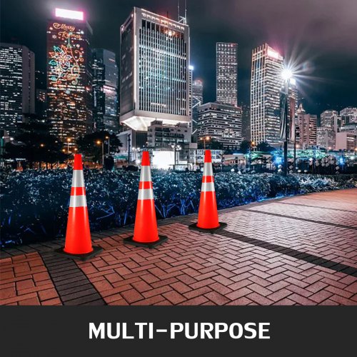 36-Inch Heavy-Duty Traffic Cones (6-Pack), High-Visibility PVC Safety Cones with Black Weighted Base for Construction
