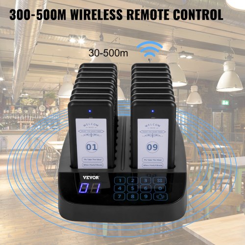F101 Restaurant Pager System, 16 Pagers with 98-Channel Wireless Calling Base for Restaurants, Hospitals & Hotels