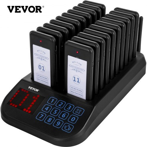20-Pager Wireless Restaurant Paging System, F103 Model with Touch Keyboard, 500m Range & Rechargeable Batteries