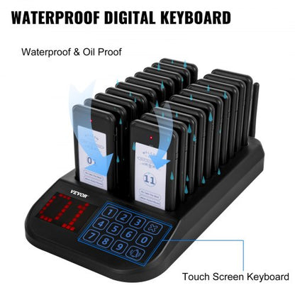 20-Pager Wireless Restaurant Paging System, F103 Model with Touch Keyboard, 500m Range & Rechargeable Batteries
