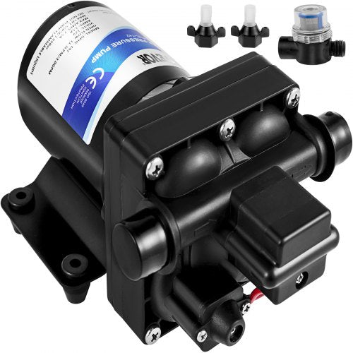 12V DC Diaphragm Water Pump, 3 GPM Self-Priming RV Pump with 45 PSI Pressure Switch & Filter for Marine, Trailers