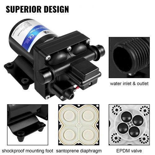 12V DC Diaphragm Water Pump 3 GPM SelfPriming RV Pump With 45 PSI Pressure Switch  Filter For Marin 3