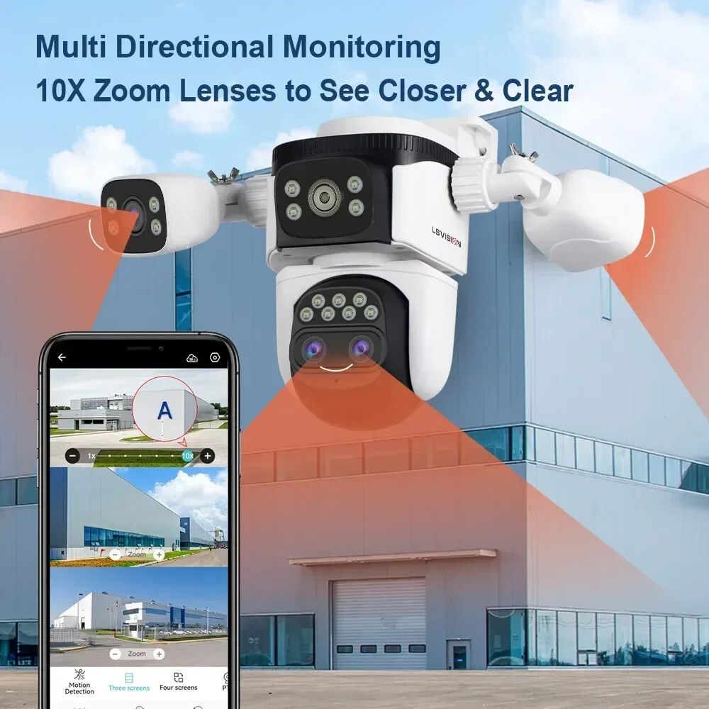 LS VISION 4Lens 20MP Outdoor IP Camera  WiFi PTZ Surveillance With Auto Tracking  10X Zoom 2