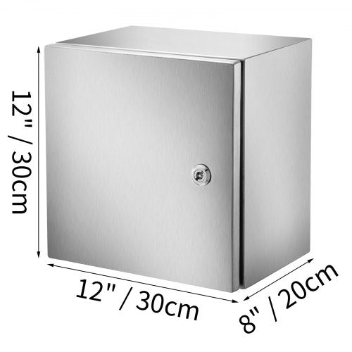 Heavy-Duty 304 Stainless Steel Electrical Box, 12x12x8" NEMA 4X Rated, IP66 Waterproof & Dustproof Enclosure
