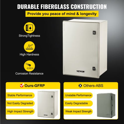 HeavyDuty Fiberglass Electrical Box 60x40x23 Cm NEMA 4X Rated IP66 Waterproof Enclosure With Reinfo 3