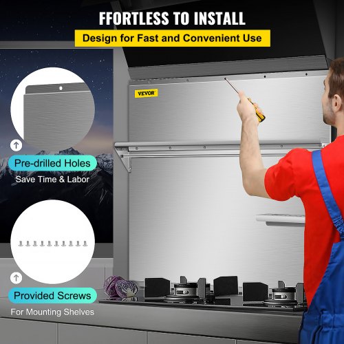 Stainless Steel Range Hood Backsplash 30 X 307 Inch Wall Shield With Storage Shelf Knife Holder  Ho 4