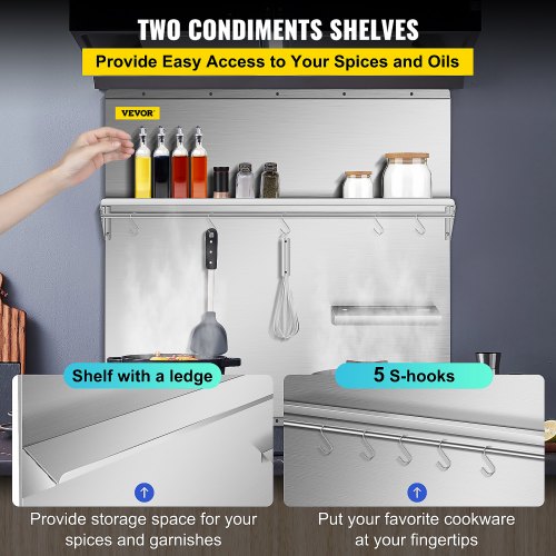 Stainless Steel Range Hood Backsplash 30 X 307 Inch Wall Shield With Storage Shelf Knife Holder  Ho 5