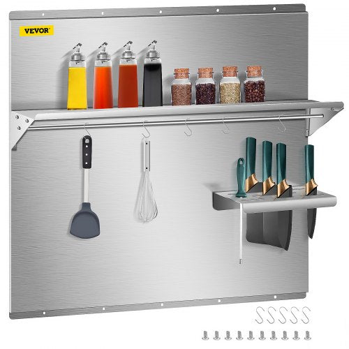 36 X 307 Stainless Steel Backsplash For Range Hood Silver Splash Plate With Builtin Storage Shelf   1