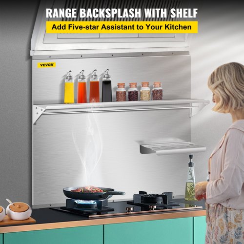 36 X 307 Stainless Steel Backsplash For Range Hood Silver Splash Plate With Builtin Storage Shelf   2