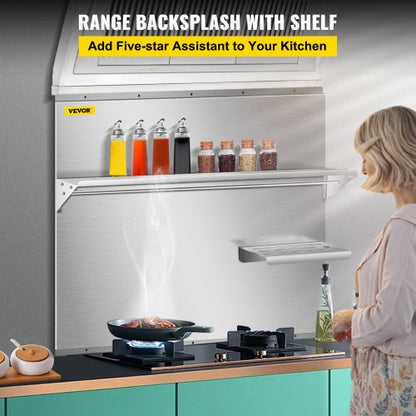 36 X 307 Stainless Steel Backsplash For Range Hood Silver Splash Plate With Builtin Storage Shelf   2