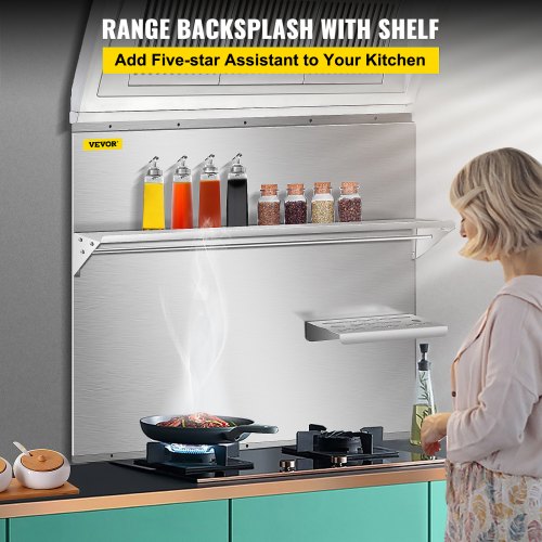 Stainless Steel Range Hood Backsplash 36x30 Inch Silver Splash Plate With Storage Shelf Knife Holde 2