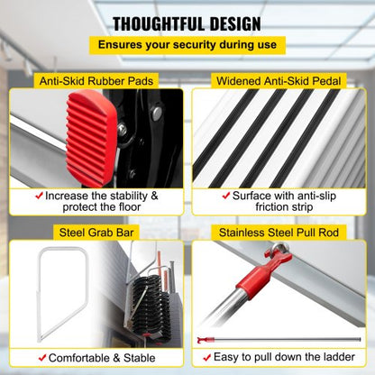 Black Pulldown Attic Stairs 12Step WallMounted Folding Stairs For Attic Retractable Ladder With Arm 5