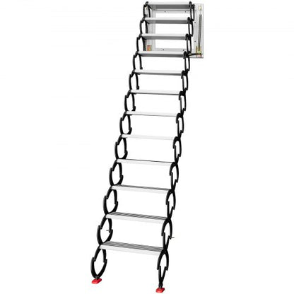 Black Pulldown Attic Stairs 12Step WallMounted Folding Stairs For Attic Retractable Ladder With Arm 7