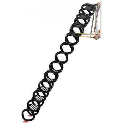Black Pulldown Attic Stairs 12Step WallMounted Folding Stairs For Attic Retractable Ladder With Arm 9