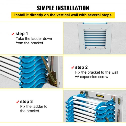 Alloy Attic Access Ladder Blue Pulldown Attic Stairs WallMounted Folding Stairs For Attic 98 Ft Hei 6