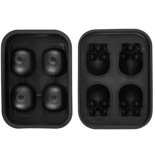 Skull Ice Cube Tray, Grid Flexible Black Silicone Ice Mold with Lid & Funnel for Whiskey, Cocktails, Chocolate