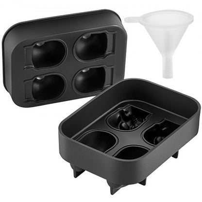 Skull Ice Cube Tray, Grid Flexible Black Silicone Ice Mold with Lid & Funnel for Whiskey, Cocktails, Chocolate
