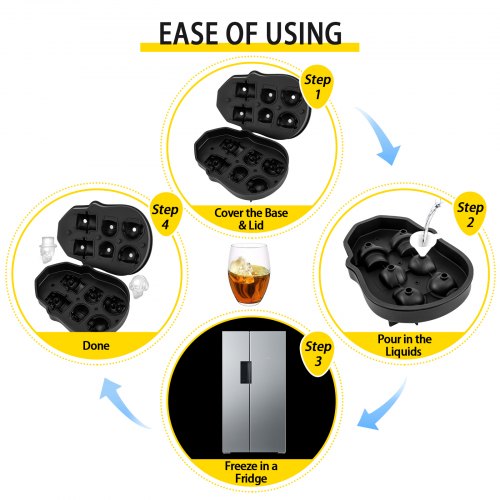 Skull Ice Cube Tray, Grid Skull Ice Ball Maker, Flexible Black Silicone Ice Tray with Lid & Funnel for Halloween